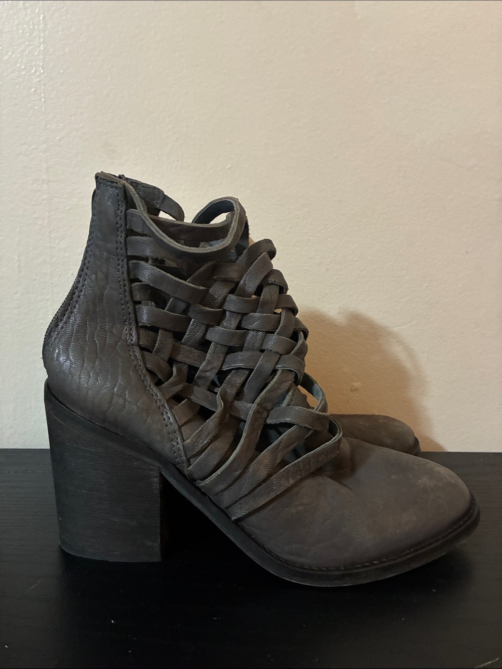Free People Carrera woven leather ankle boots in a distressed size 37